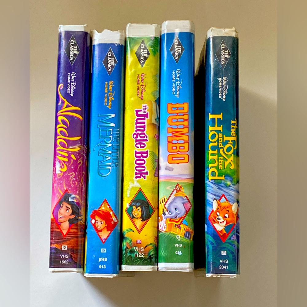 Lot of 5 Disney Black Diamond VHS Aladdin Jungle Book Dumbo Fox Banned Mermaid